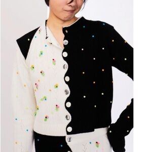 Yanyan Rosie extra long sleeve black and ivory cardigan with gorgeous detailing